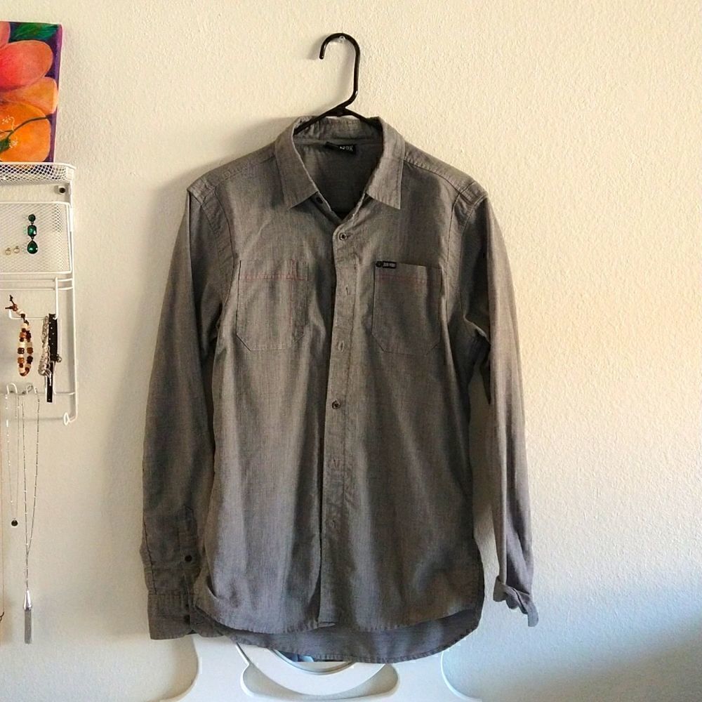 Zoo York Long Sleeve Button Up Shirt Gray Medium